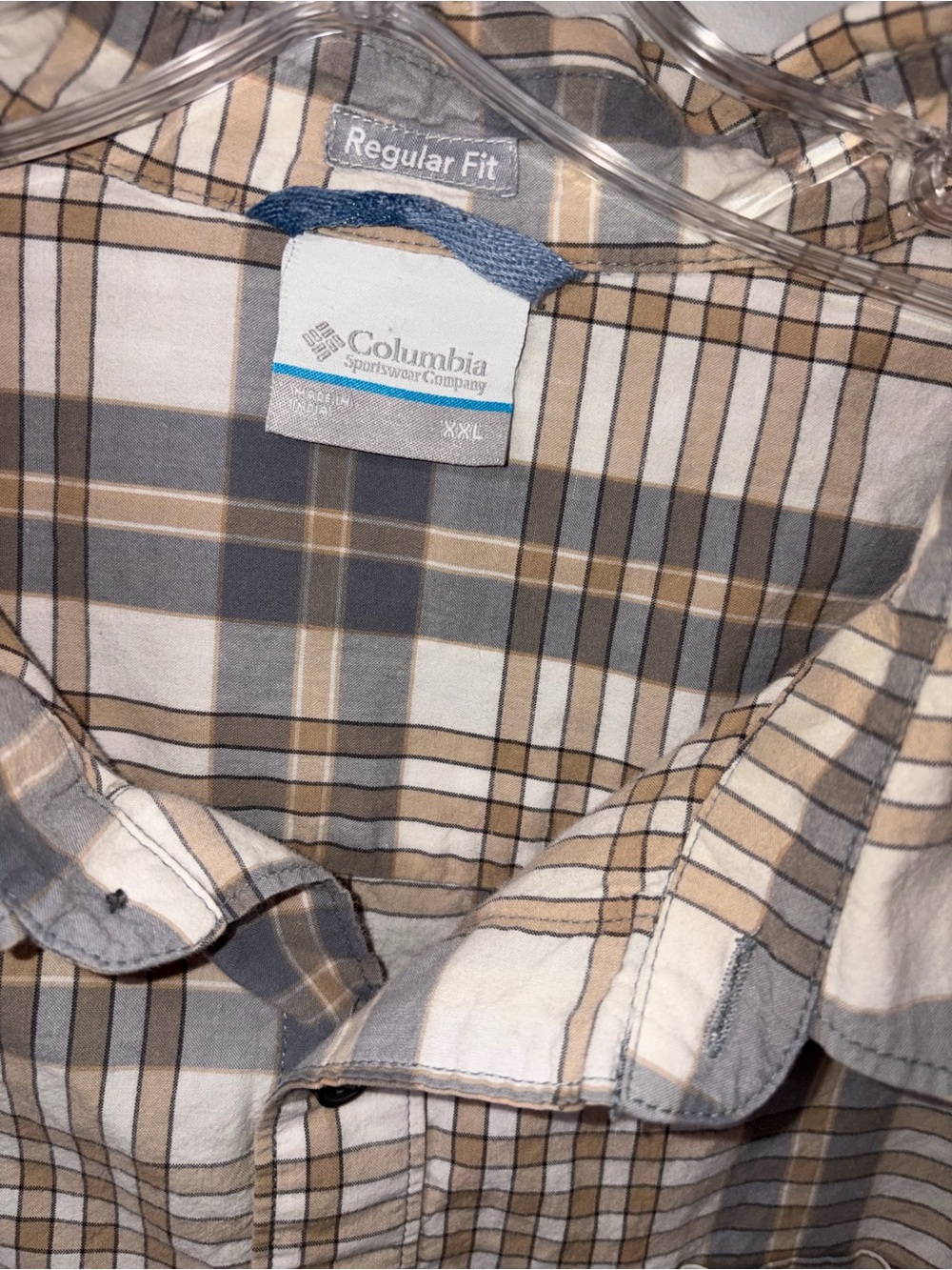 Columbia Tan Gray Plaid Short Sleeve Button Down Shirt Men’s XXL - Picture 2 of 3